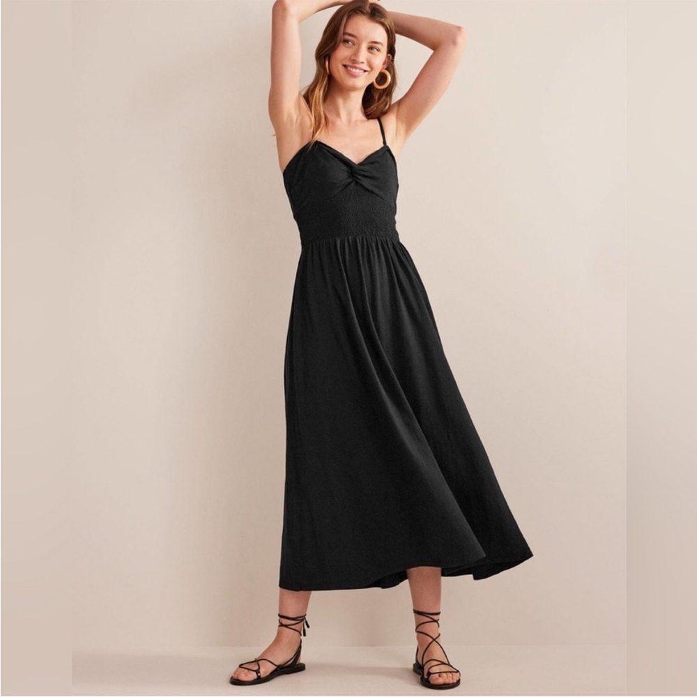 Boden Twist Front Jersey Midi Dress Black Convertible Strapless Women's 8R Black